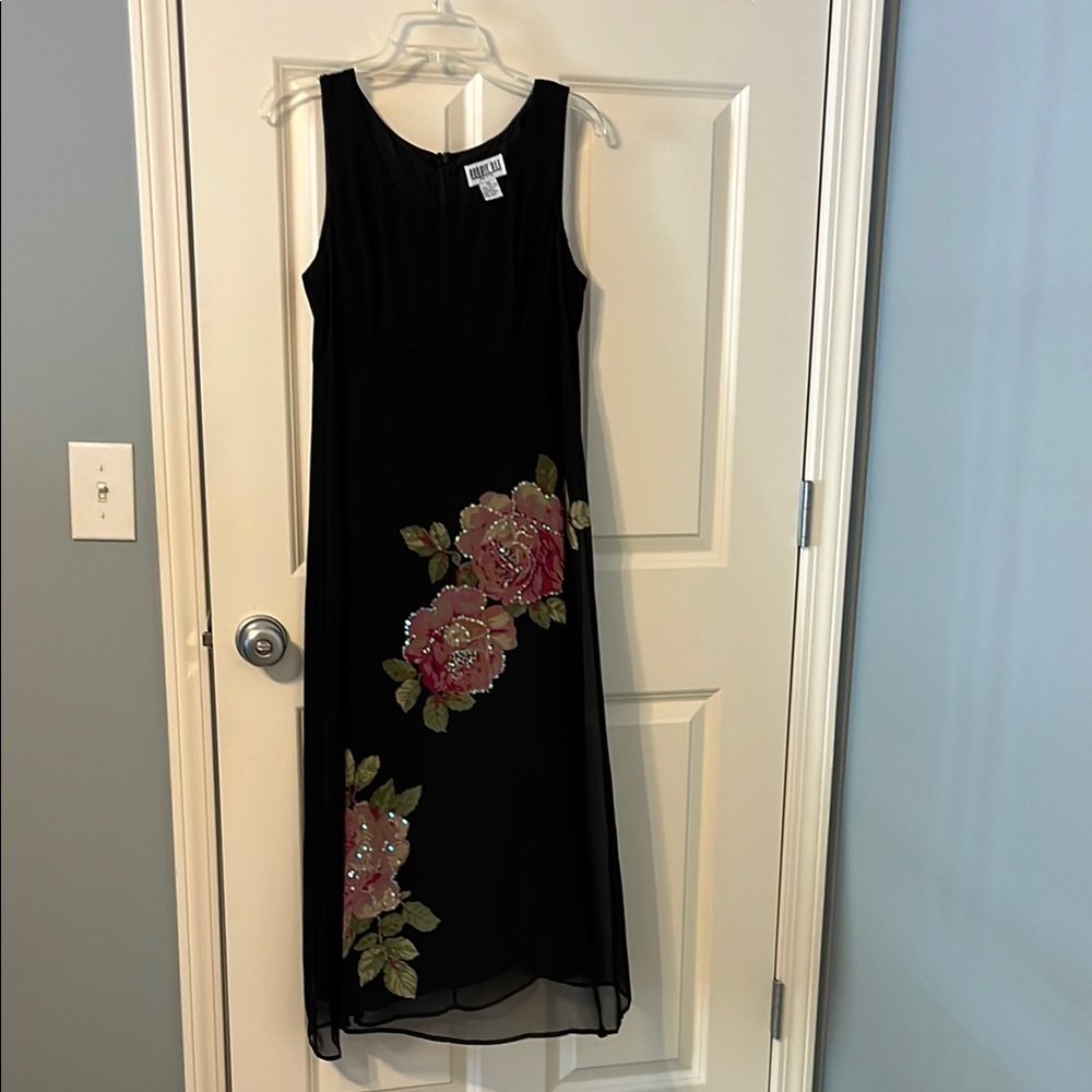 Robbie Bee Black and Pink Embellished Maxi Dress